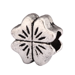 5 x 4-Clove Love Flower Charms Beads Antique Silver Tone European Charm Beads  #MEC-19